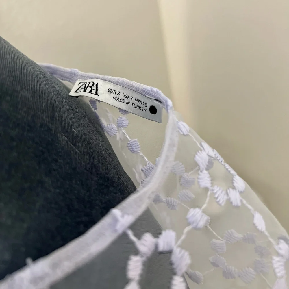 Zara Lilac Sheer Embroidered Floral V-Neck Blouse - Picture 6 of 6